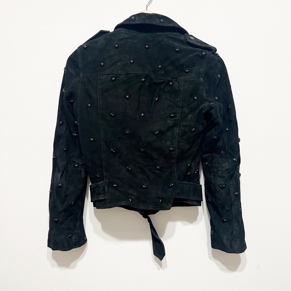 All Saints Women's Balfern Genuine Suede Leather Star Studded Embellished Jacket - Picture 4 of 4